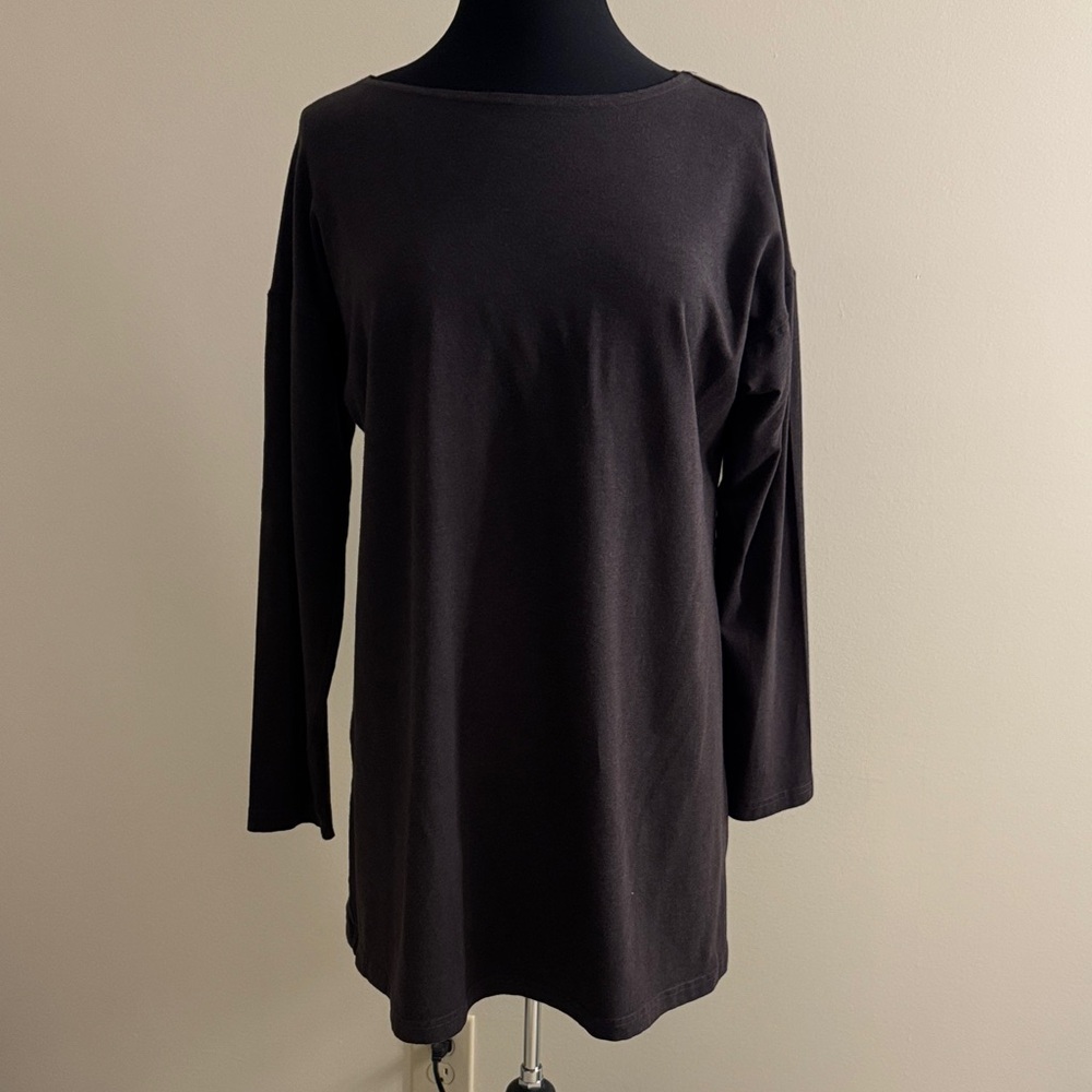 bryn Walker Rich Brown Bamboo Organic Cotton Long Sleeve Tunic EUC Size M